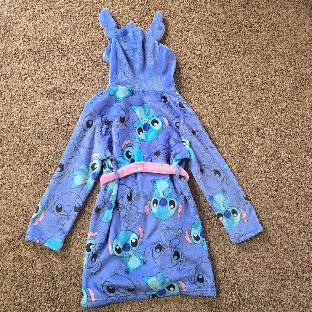 Girls Disney Stitch Robe Blue Pink Fleece Pajama Size 10